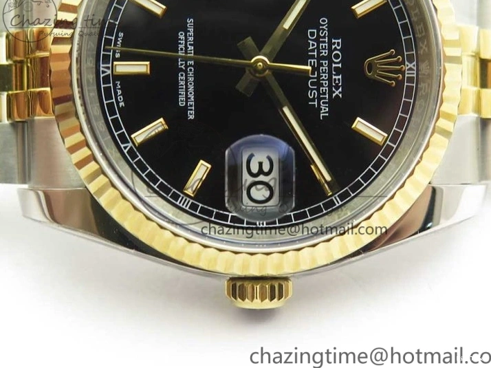 MiroTime 0801 DateJust 36 SS YG 116233 ARF 1:1 Best Edition 904L Steel Black Dial Stick Markers on Jubilee Bracelet SH3135 V EasyMatch 3261